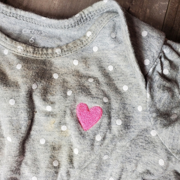 Carter's Gray White and Pink Polka Dot Cotton Girls Casual Summer Dress Size 6m - Picture 3 of 6